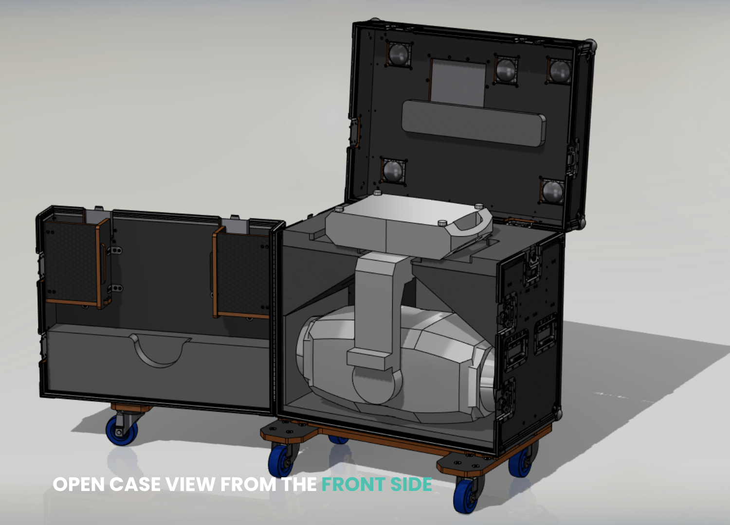 transport case for a moving head light, front view