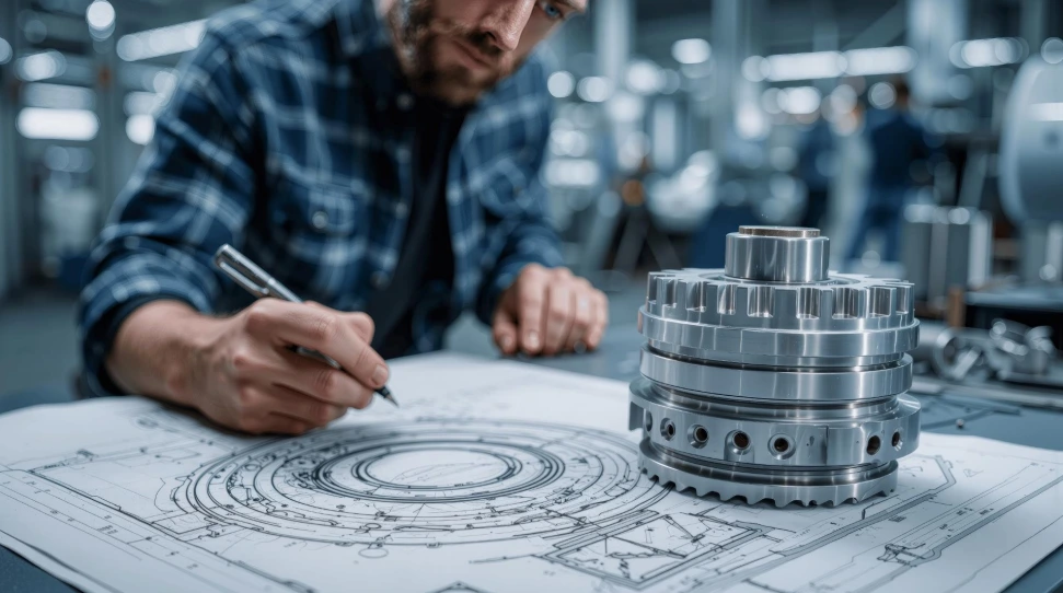 a man creating engineering drawing for mechanical parts